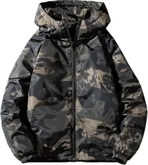 aspersio アスペルシオ 迷彩柄 ジップアップパーカー 長袖 フード付き ミリタリー 暖かい アウター メンズ ストリート系 オシャレ あったか フード付きアウター アメカジ フーディー (ダークグリーン, XL)