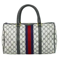 本物 グッチ GUCCI オールドグッチ シェリーライン GGスプリーム ミニ ボストンバッグ ハンドバッグ ネイビー ブラック Shelly Line バッグ 中古・