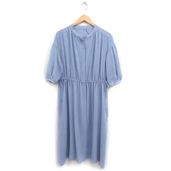 コムサイズム COMME CA ISM タグ付き シャツ ワンピース フレア 5分袖 ロング 無地 9 サックスブルー 青 /FT17