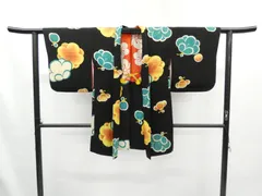 ◇KWH066 羽織 紐付き 正絹 袷羽織 黒色 古着 アンティーク 和服