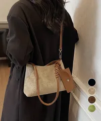 【４色】ショルダーバッグ スエード調　ポーチ付き レディース おしゃれレトロ★ねじりハンドル斜め掛けバッグ ヴィンテージ風　きれいめ  斜めがけ