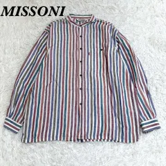 美品　MISSONI XL ノーカラー長袖シャツレッド ストライプ