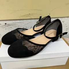 【新品】幅広4E レースパンプス 3L 26〜26.5cm ストラップ付 ブラック