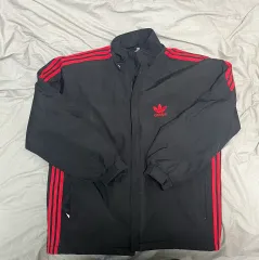 100 アディダス キルティング ジャケット ジャージ トラックジャージ ウィンドブレーカー 黒赤 ブラックレッド アウター