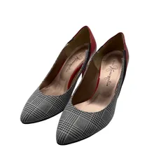 C443 GINZA Kanematsu（銀座かねまつ）ハイヒールパンプスクラシック グレンチェック 23.5cm 上品 パーティーシーン 保存袋付き ヒール高さ7 ソール全長24