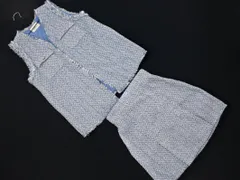 earth music&ecology アースミュージック＆エコロジー ツイード フリンジ ベスト セットアップ ジャケット スカート スーツ size上F 下S/水色 ◇■ レディース