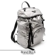 未使用品 PRADA プラダ バックパック リュックサック トライアングルロゴ 1BZ039 ナイロン シルバー メタル メンズ