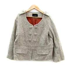 レイビームス Ray Beams ノーカラージャケット ミドル丈 ウール混 ライトベージュ /SY1