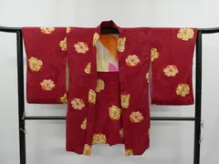 ◇KWH078 羽織 長羽織 正絹 紐付き 総柄 赤色 古着 アンティーク