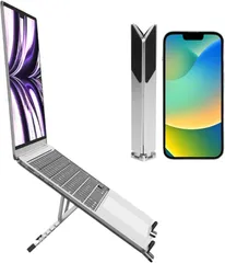 Zenflux 理学療法士監修 PCスタンド ノートパソコンスタンド 安定感 折りたたみ式 laptop stand パソコン台 卓上 持ち運び 10-16インチ 収納ポーチ付 (シルバー)