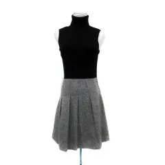 イマージュ iMAGE ワンピース ミニ丈 ノースリーブ タートルネック 無地 プリーツ 切替 7 黒 ブラック グレー /YS16