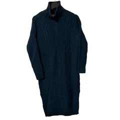 C440 MARNI（マルニ）」ケーブルニットワンピース タートルネック  カシミヤ  ダークブルー サイズ40  肩幅 ラグラン