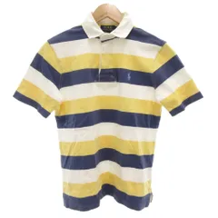 ポロ ラルフローレン POLO RALPH LAUREN ポロシャツ XS 鹿の子 白 ホワイト 黄 イエロー 紺 ネイビー ボーダー柄 ロゴ刺繍 襟付き 半袖 /KR ■GY61
