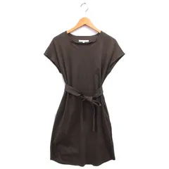 アンタイトル UNTITLED Vネック Iライン ワンピース ロング リボン ラウンドヘム フレンチスリーブ 半袖 2 カーキ /NT18