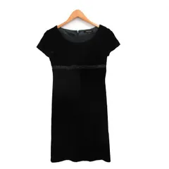 クイーンズコート QUEENS COURT ワンピース 半袖 膝丈 スエード調 リボン シンプル 2 ブラック 黒 /KT21