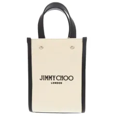 美品 ジミーチュウ Mini N/S キャンバス レザー ナチュラル ブラック ミニ トートバッグ 1019 JIMMY CHOO