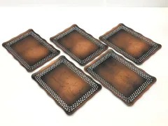 【良品】玉千家 純銅製 銘々皿 菓子皿 小皿 角皿 盛皿 和皿 和食器 透かし 梅花彫刻 5枚セット 金属工芸 重さ511g