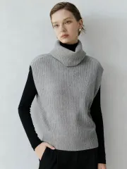 タートルネック ニット ベスト ベスト グレー