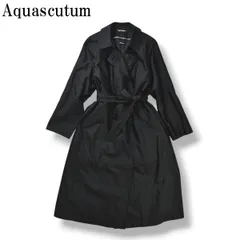 【美品】 アクアスキュータム Aquascutum ダウンライナー付き シルク100% トレンチコート オーバーコート ロング丈 ベルト付き 9 ブラック レディース ♪