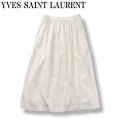 【新品】 80s90s archive イヴサンローラン YVES SAINT LAURENT  ミモレ丈 ギャザー フレアスカート コットン素材 デザイナーズ 福助期 9 ホワイト レディース ♪