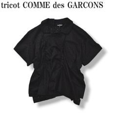 토리코 콤데 갤슨 tricot COMME des GARCONS 레이스 소재 비대칭 반소매 블라우스 셔츠 디자이너 모드 S 블랙 여성