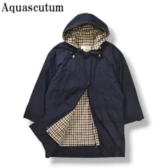 【2WAY】 アクアスキュータム Aquascutum クラブチェック柄 中綿ライナー付き フーデッド フィールドコート アウター ジャケット 9 ネイビー レディース ♪