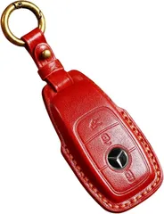 Krovat 互換 ベンツ キーケース 高級本革 メルセデス キーカバー キーホルダー 型押し (レッド)