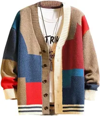 emptio エンプティオ ボタン ニット アメカジ 前開き 暖かい カラフル カーディガン メンズ カワイイ ザックリ ベーシック せーたー 部屋着 エスニック アッタカ モコモコ ニットセーター ポケット無し スクール (ポピーレッド,  M)