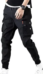 emptio エンプティオ アウトドア カーゴ パンツ フィットネス ジャージ ズボン メンズ ジム ルーム キャンプ 作業着 部屋着 細身 ミリタリー ロック サルエル ファスナー アメカジ チャック ゴム リラックス (マットブラック,  S)