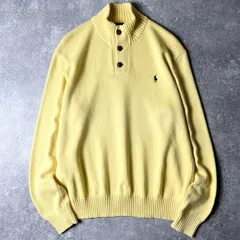 POLO RALPH LAUREN ヘンリ―ネック コットン ニット セーター L / ポロ ラルフローレン ポニー刺繍 ハイネック イエロー