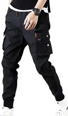 emptio エンプティオ アウトドア カーゴ パンツ フィットネス ジャージ ズボン メンズ ジム ルーム キャンプ 作業着 部屋着 細身 ミリタリー ロック サルエル ファスナー アメカジ チャック ゴム 作業用 (マットブラック,  XL)