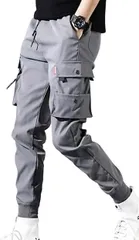 emptio エンプティオ アウトドア カーゴ パンツ フィットネス ジャージ ズボン メンズ ジム ルーム キャンプ 作業着 部屋着 細身 ミリタリー ロック サルエル ファスナー アメカジ チャック ゴム リラックス (アッシュグレー,  M)