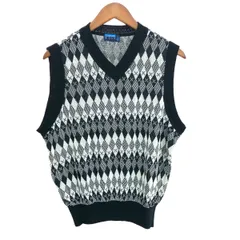 LANVIN ランバン ニットベスト サイズ:48 総柄/ゴルフ/Vネック    ブラック/ホワイト メンズ / 240001183426のサムネイル