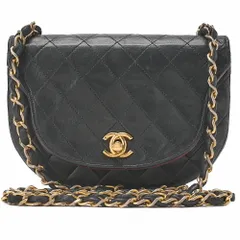 CHANEL シャネル ショルダーバッグ ミニマトラッセ 17cm ラムスキン ハーフ ラウンドフラップ　黒  ゴールド金具  ブランド【中古】【送料無料】