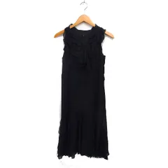 フラジール FRAGILE フリル ワンピース ロング丈 ノースリーブ Vネック シルク 無地 38 ブラック 黒 /FT18