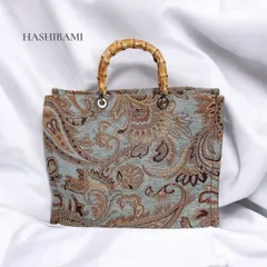 HASHIBAMI ハシバミ　バンブーハンドル  トートバッグ ライトブルー　ゴールド　メンズ　レディース