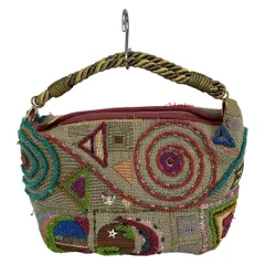 ThinkBee(シンクビー) ハンドバッグ - ベージュ×ピンク×マルチ スパンコール/ビーズ コットン