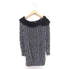 セシルマクビー CECIL McBEE ワンピース ニット ミニ 肩ひもパール装飾 ラグランスリーブ 長袖 M ブラック ホワイト 黒 白 /TT 