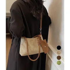 スエード調ショルダーバッグ ポーチ付き鞄 大容量 スエード調ショルダーバッグ ポーチ付き レディース おしゃれ 柔らか質感 多収納 ポーチ付き鞄 お出かけ必携 耐摩耗性 肩紐調整可能 日常使いに最適min#