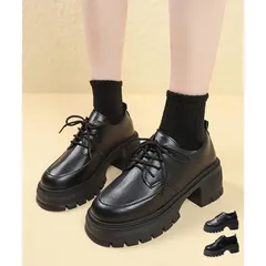 ローファー レディース 厚底 編み上げmin#