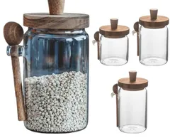 塩 密閉容器 キャニスター 紅茶 保存容器 スプーン 木蓋 耐熱ガラス 砂糖 木製 セット 400ml 550ml 850ml コーヒー豆 北欧 密封 ガラスキャニスター コーヒー 調味料入れ min#