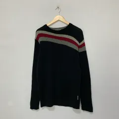 ARMANI アルマーニ ヴィンテージ ブラック レッド ストライプ ニット セーター メンズ L