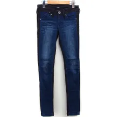 エモダ EMODA ジーンズ デニム パンツ スキニー ローライズ 切替 ウォッシュ加工 コットン 綿 0 インディゴブルー 青 ブラック 黒 /HT11