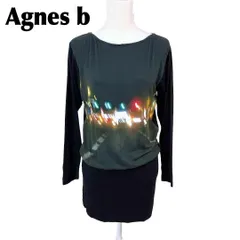 【美品】Agnes b 長袖ジャージー素材 転写ワンピース 2