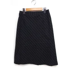 イネド INED ストライプ柄 フレアスカート ひざ下丈 ミディ丈 ウール混 2 ブラック 黒 /FT7