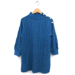 ドレスキップ DRESKIP ニット セーター チュニック リブ アラン模様 ケーブル編み ハイネック 長袖 M 青 ブルー /NT5