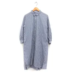 グローバルワーク GLOBAL WORK ストライプ シャツ ワンピース 長袖 ロング丈 M グレー 灰 /FT37