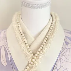 重ね襟　伊達襟　半衿　パールレース　成人式振袖　卒業式袴　浴衣着物　可愛いモダンコーデ　重ね襟伊達襟半衿　フリルレースリボンパール　選べる3色　　七五三3歳7歳　和装小物　洋風和小物