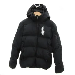 ポロ ラルフローレン POLO RALPH LAUREN ダウンジャケット M(10-12) 黒 ブラック ビッグポニー フード付き ジップアップ ミドル丈 /YS15 ■GY61 男の子