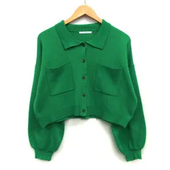 レトロガール RETRO GIRL ニット カーディガン ショート丈 シンプル 切替リブ 襟 長袖 F グリーン 緑 /HT9
